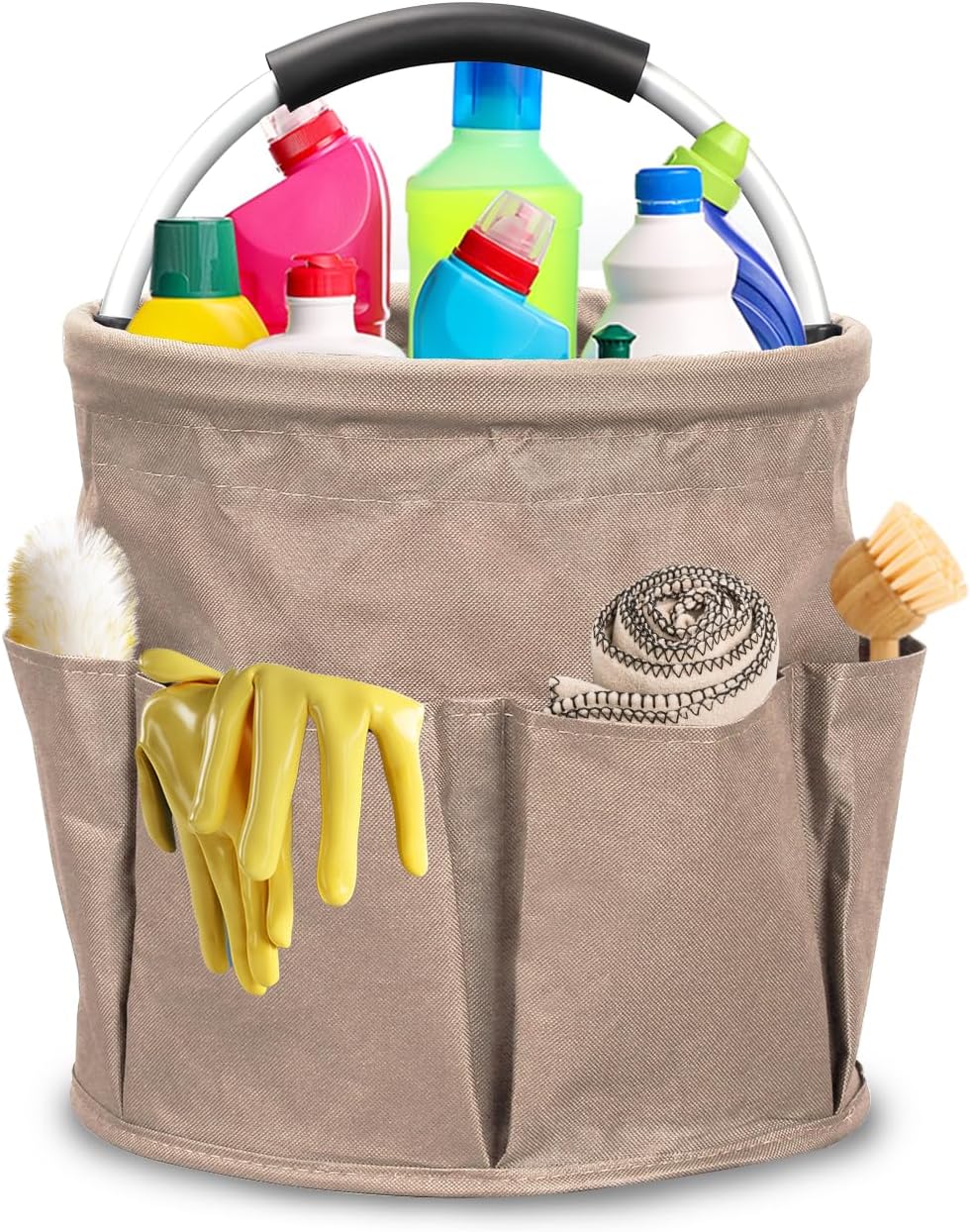 Cleaning Caddy,Cleaning Bag Organizer with Handle Tools Bag for Detailing Supplies, Bag Only, Gray Edge Khaki