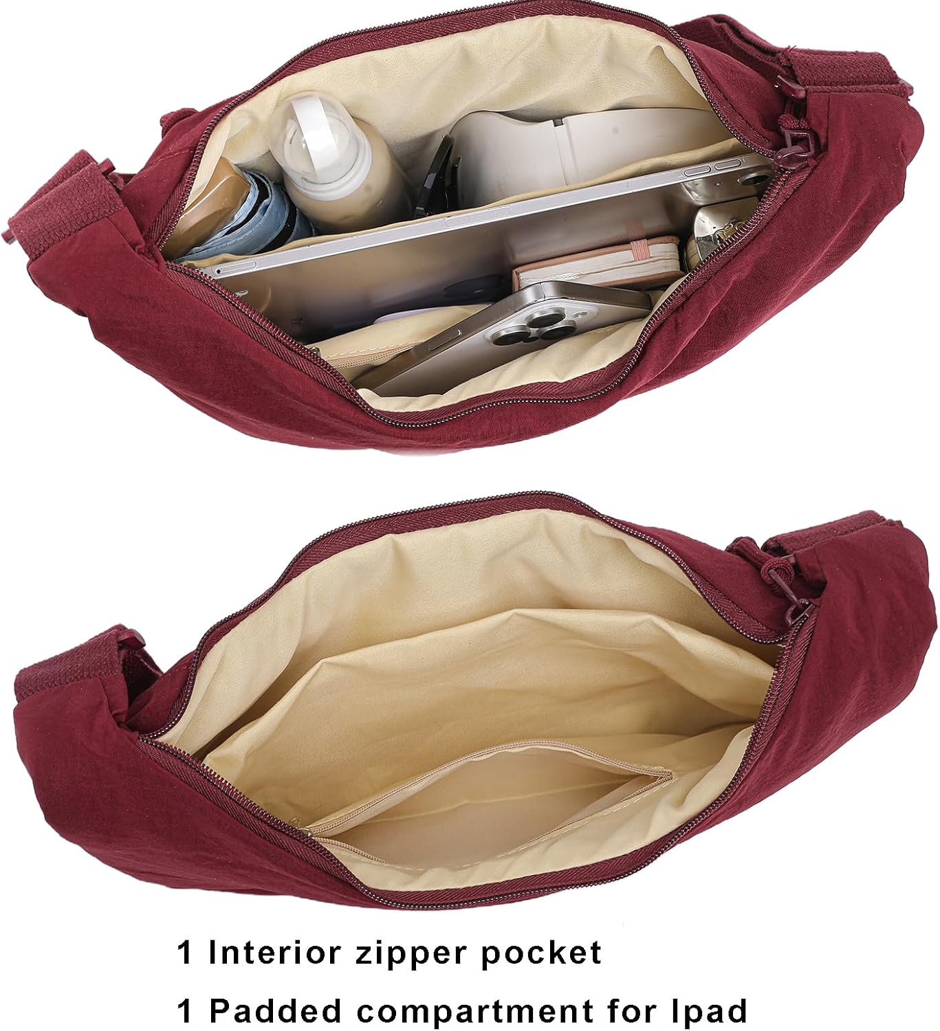 Crescent Bag for Women Men Nylon Crossbody Bags Multi-Pocket Sling Bag Roomy Hobo Bags Moon Bag Slouchy Dumpling Bag