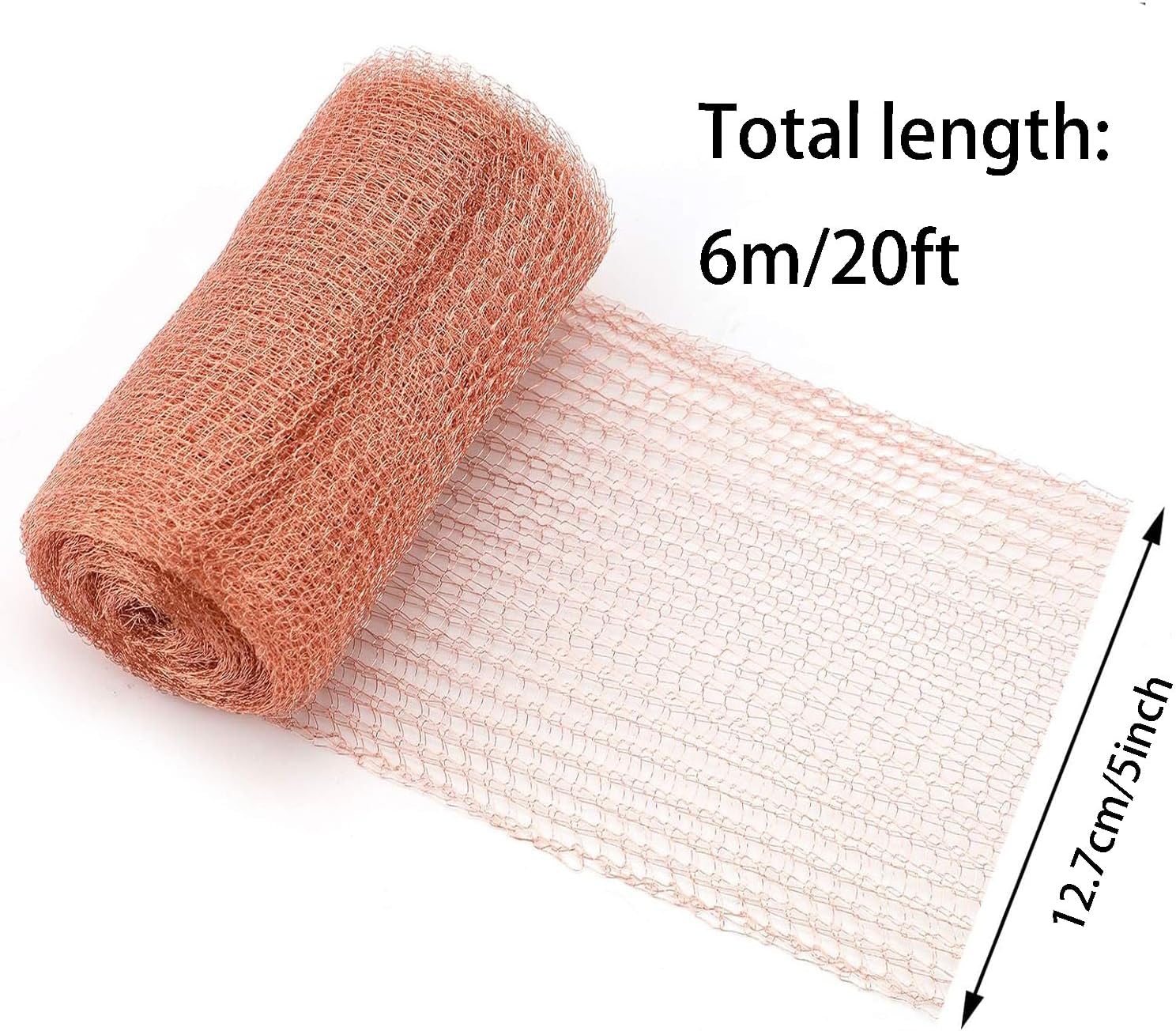 Copper Mesh Roll,Gap Blocker for Building Hole,Knitted Pure Copper Mesh Blocker for Mouse, Birds, Snail, Bat,DIY Fill Fabric,Protect Saplings&Seeds,Rodent Stopper Mesh for Home, Garden 20FT/6M