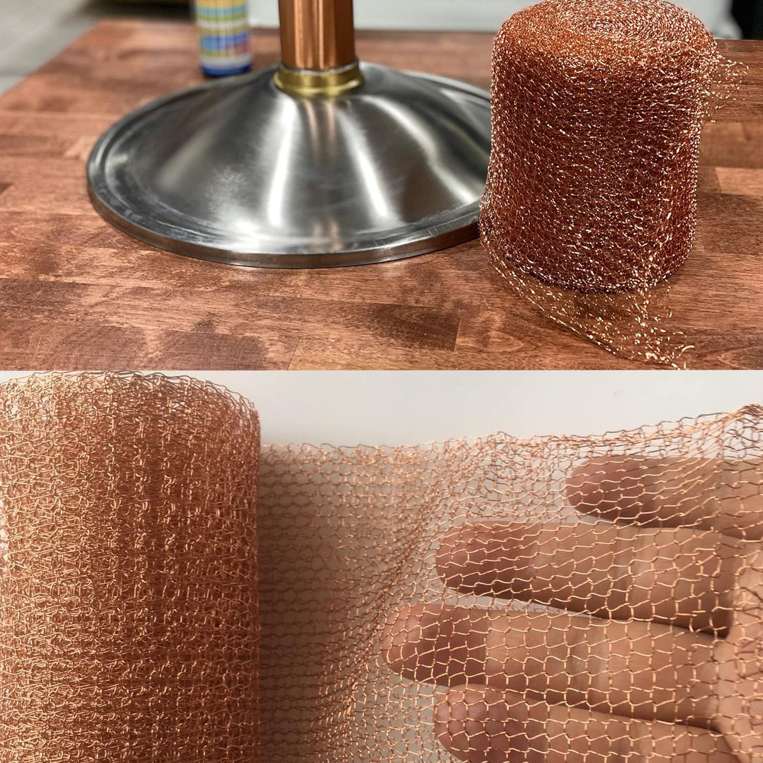 Copper Mesh Roll,Gap Blocker for Building Hole,Knitted Pure Copper Mesh Blocker for Mouse, Birds, Snail, Bat,DIY Fill Fabric,Protect Saplings&Seeds,Rodent Stopper Mesh for Home, Garden 20FT/6M