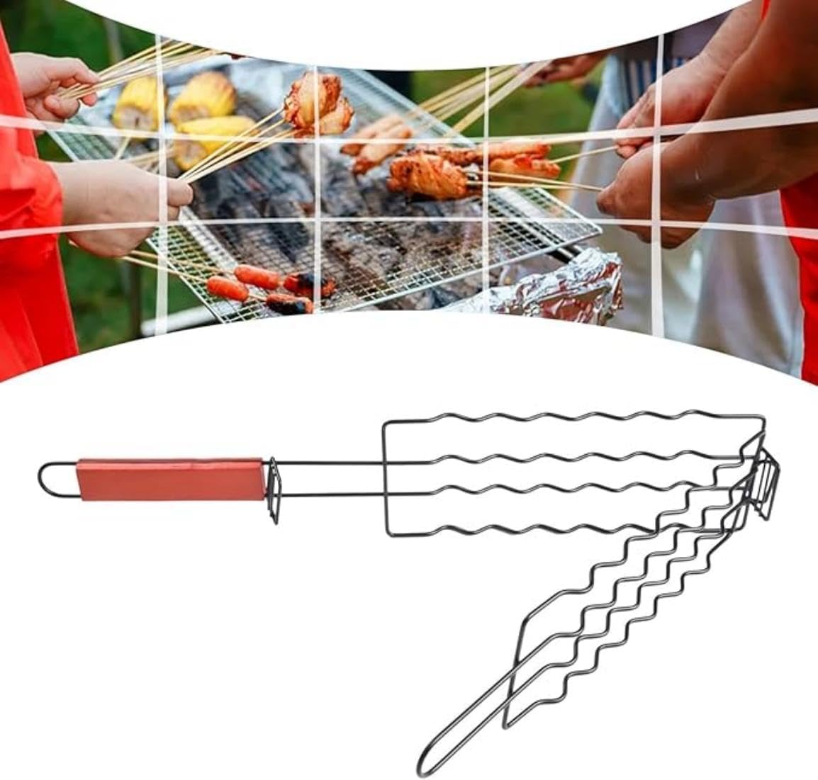 Hotdog Bbq Basket, Stainless Steel Hotdog Roller Grill With Wood Handle Sausage Roller Rack Hot Dog Roller Basket for Kitchen, Party and Campfires Cooking