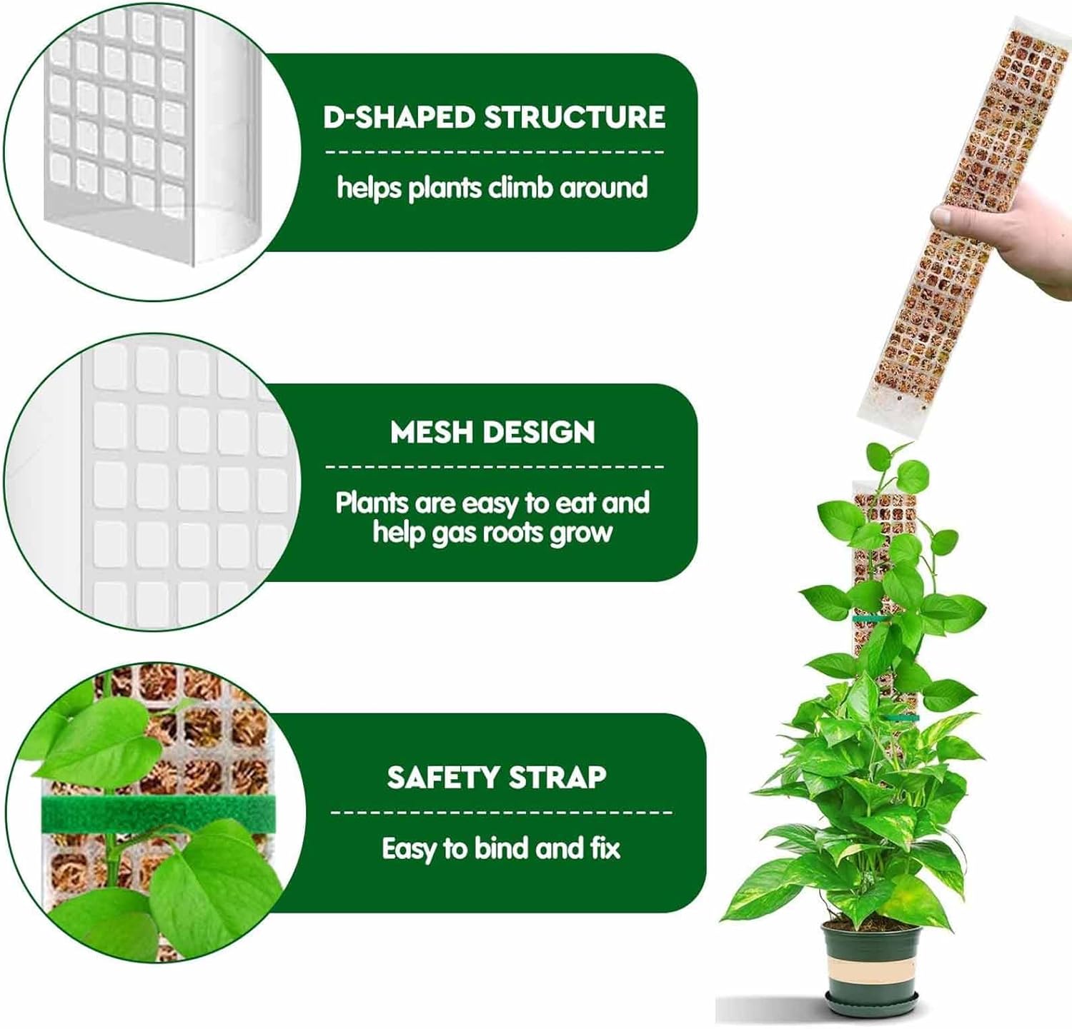 6 Pcs 24 Inch Plastic Moss Pole for Plants Monstera, Stackable for Indoor Work with Sphagnum Support Structure to Help Plants Grow Upwar