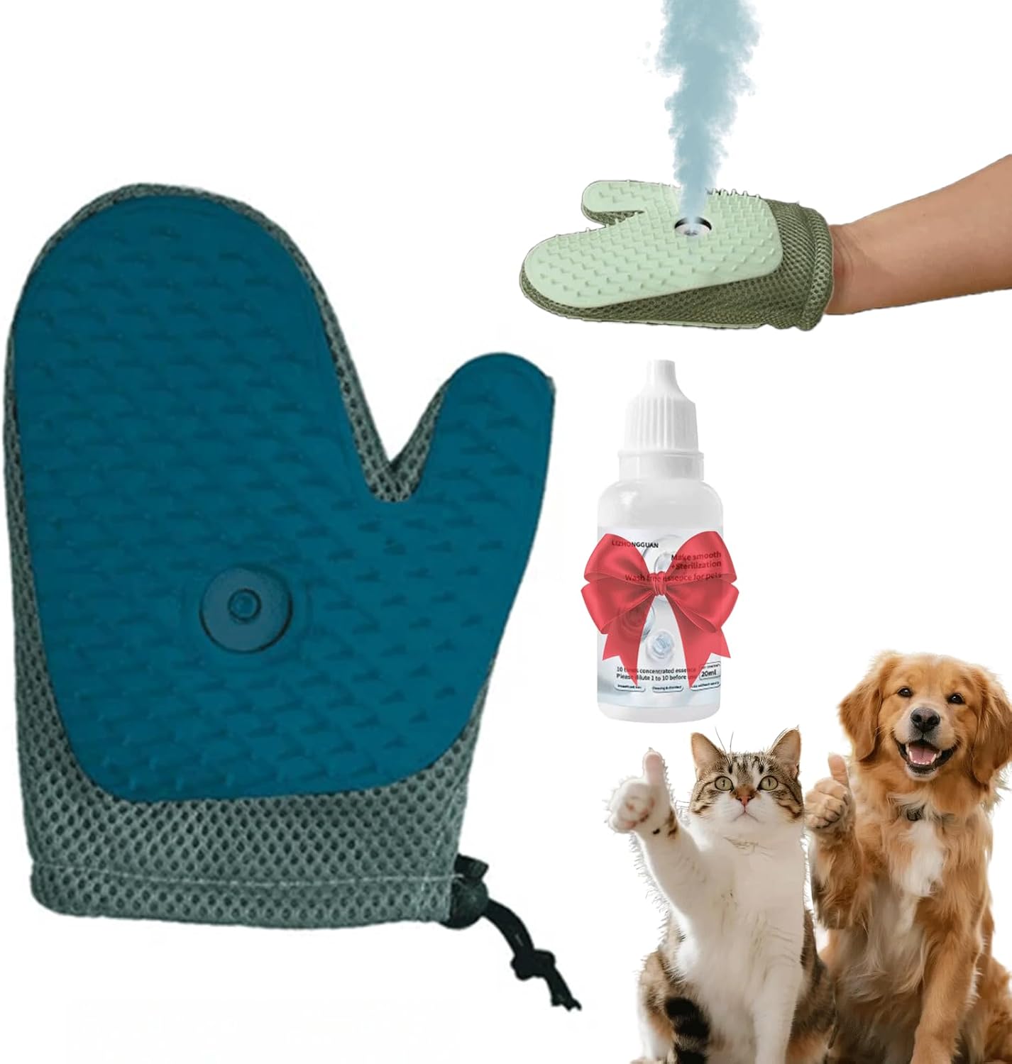 All-in-One Grooming Mist Glove for Pets, Grooming Mist Glove for Pets, Say Goodbye to Messy, Use Soothing Spray, Micro-Fine Spray to Lock Dandruff and Loose Hair blue