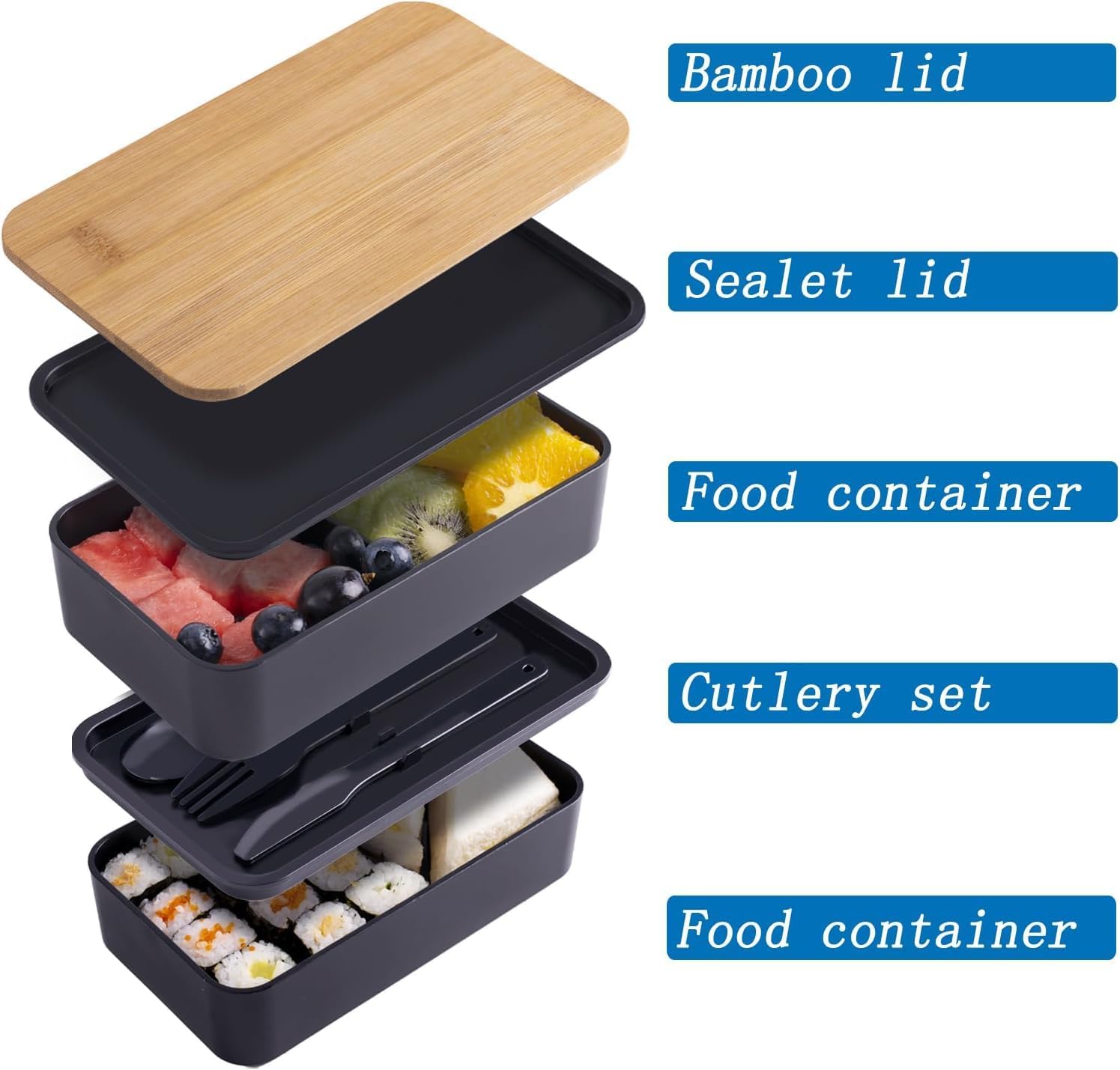 Japanese Bento Box with Bamboo Lid, Stackable Compartments, Food-Grade PP, Includes Insulated Bag for Office & Travel