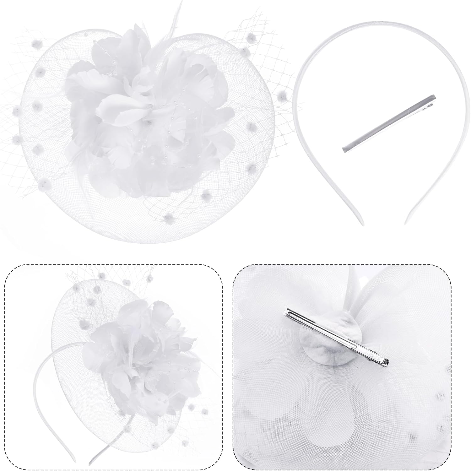 20s Fascinators Hat for Women Tea Party Headpiece Mesh Feathers Hair Clip for Bridal Wedding