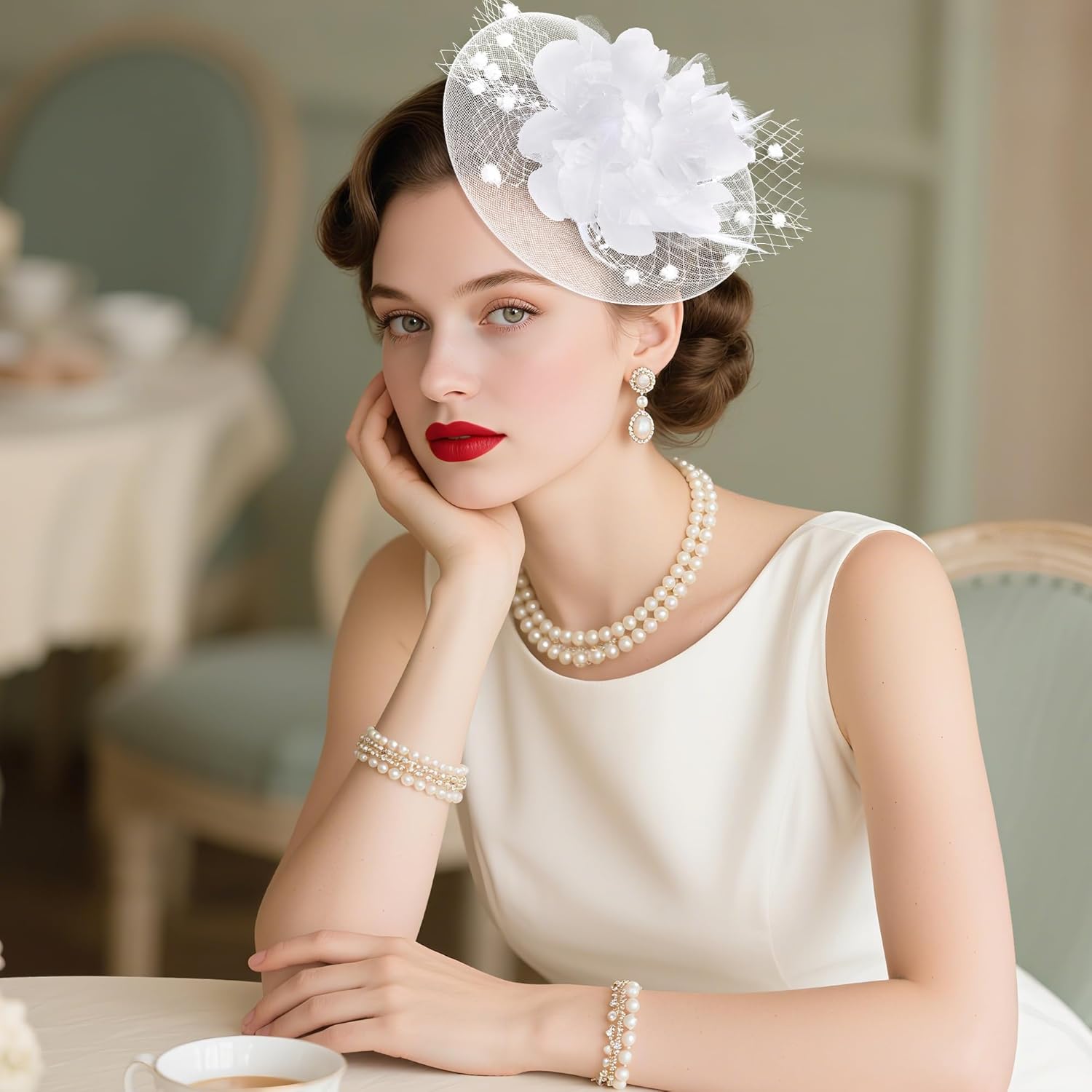20s Fascinators Hat for Women Tea Party Headpiece Mesh Feathers Hair Clip for Bridal Wedding