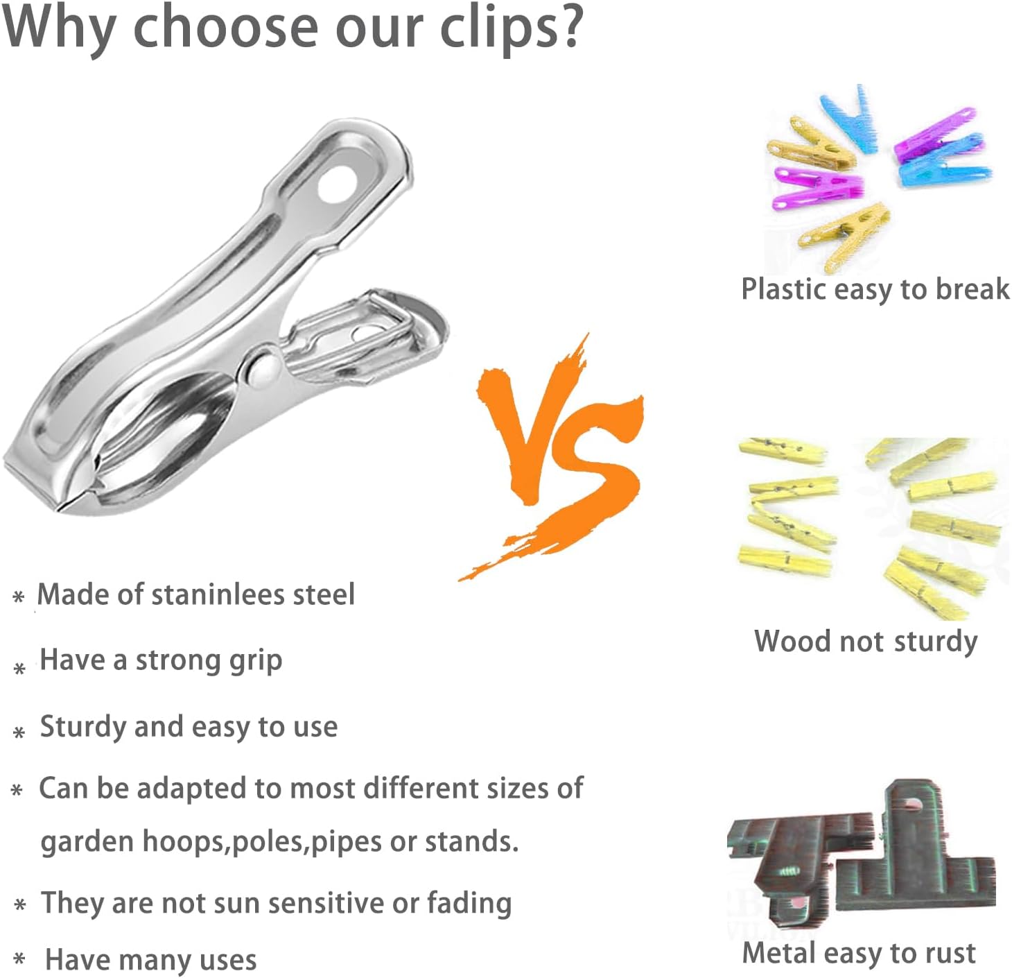 40 PCS Garden Clips, Greenhouse Clamps Made of Stainless Steel, Greenhouse Clips for Netting, Have a Strong Grip to Hold Down the Shade Cloth or Plant Cover on Garden Hoops