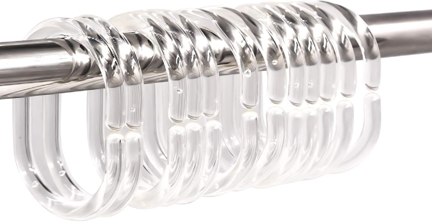 24 pcs Shower Curtain Rings Plastic Curtain C Rings Hook Hanger Bath Drape Loop Clip Glide Bathroom Shower Window Rod Clear