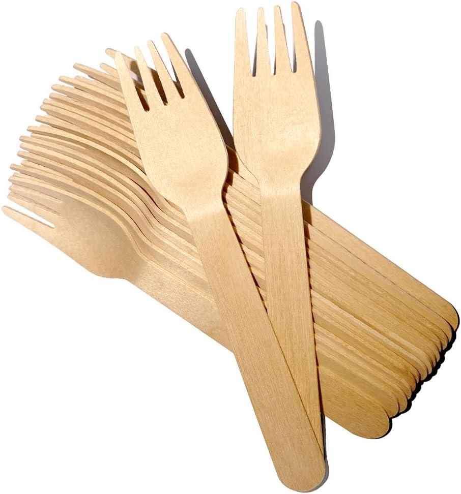 100 PCS Disposable Wooden Forks, 6.7 Inch, Polished Wooden Cutlery, Eco-Friendly, Biodegradable, Perfect for Parties, Weddings, Camping, Dinner Events