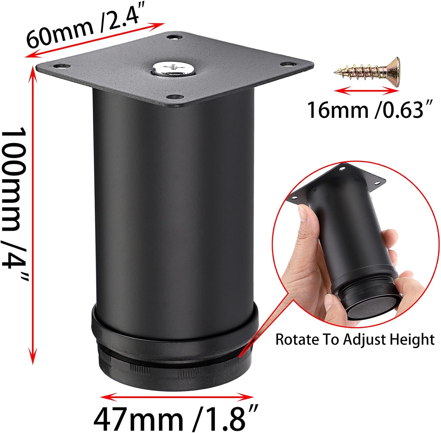 4Pcs 4 Inch Adjustable Replacement Furniture Legs Feets - Stainless Steel Table Legs Extenders Heavy Duty Furniture Risers Lifters for Cabinet Sofa Chair Desk