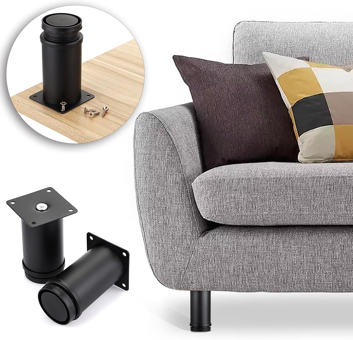 4Pcs 4 Inch Adjustable Replacement Furniture Legs Feets - Stainless Steel Table Legs Extenders Heavy Duty Furniture Risers Lifters for Cabinet Sofa Chair Desk