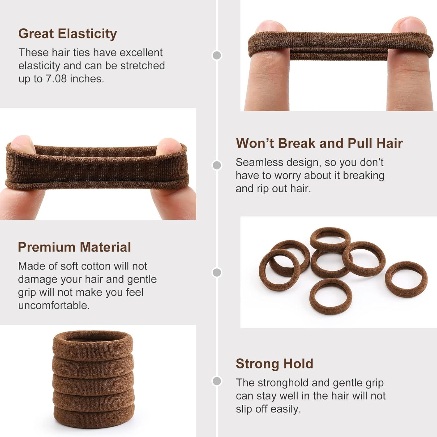 100 Pcs Thick Seamless Hair Ties, Ponytail Holders Hair Accessories No Damage for Thick Hair Dark Brown Colors