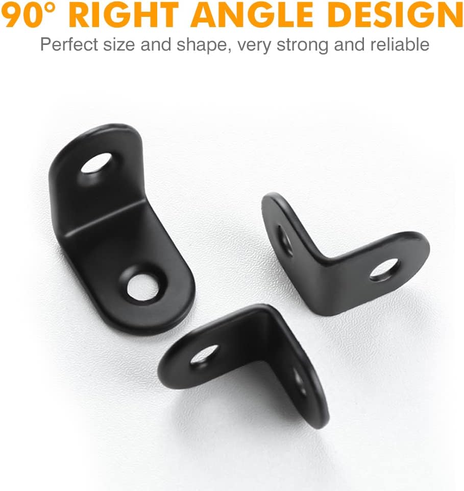 20PCS Small L Brackets, Black Iron Corner Mount Brackets with 40 Screws, Rust Resistant, Easy to Install, Multi-Purpose