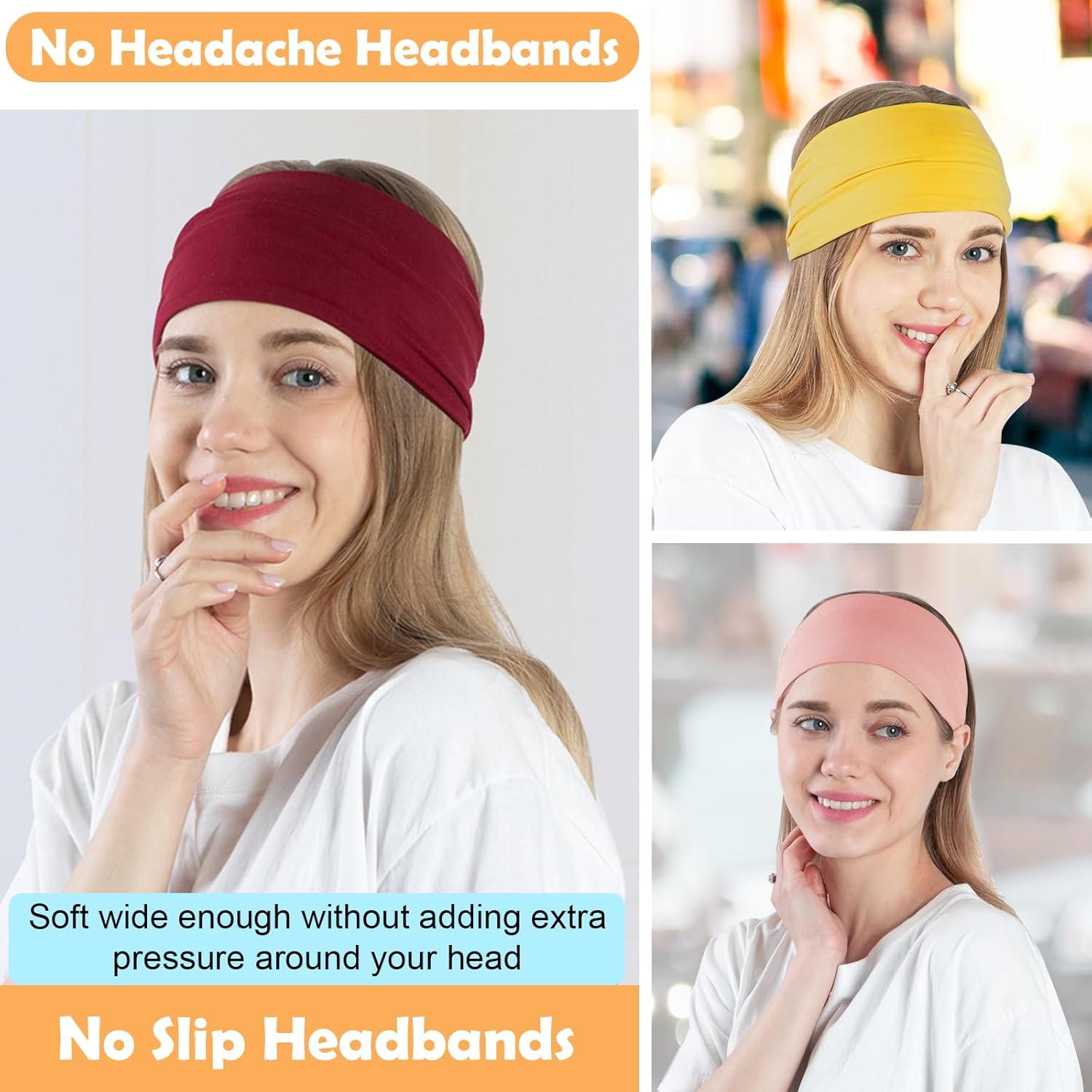 10 Pack Wide Headbands for Women, Workout Yoga Running Sports Headband Elastic Hair Bands, Boho Non Slip Sweat Head Bands Thick Head Wrap Solid Headbands