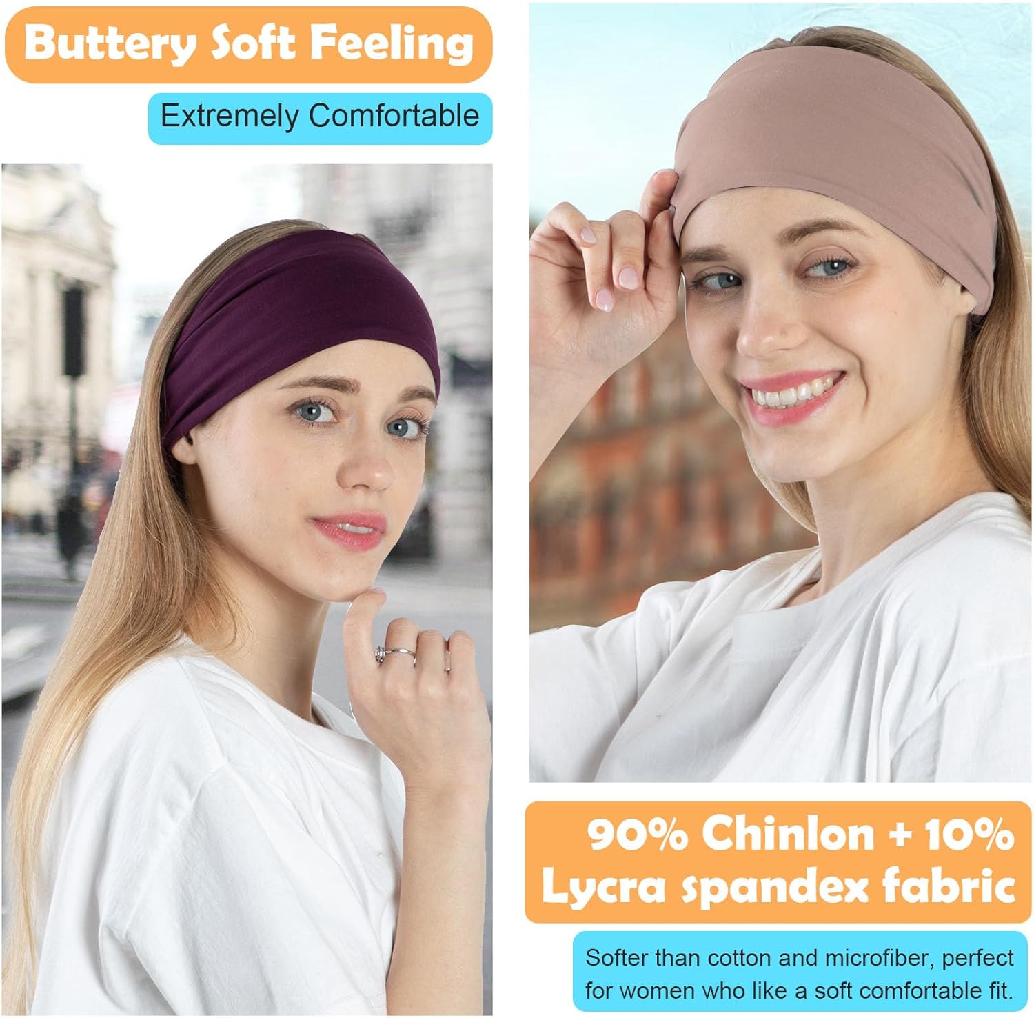 10 Pack Wide Headbands for Women, Workout Yoga Running Sports Headband Elastic Hair Bands, Boho Non Slip Sweat Head Bands Thick Head Wrap Solid Headbands