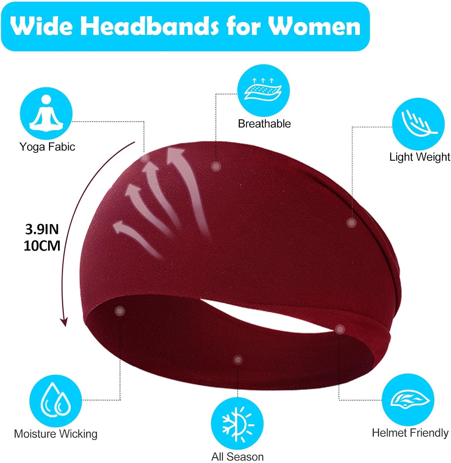 10 Pack Wide Headbands for Women, Workout Yoga Running Sports Headband Elastic Hair Bands, Boho Non Slip Sweat Head Bands Thick Head Wrap Solid Headbands