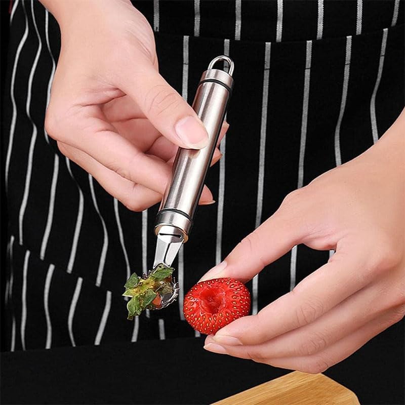 2 Pcs Stainless Steel Strawberry Huller and Tomato Stem Corer Tool, Tomato Stem Corer Tool,Stainless Steel Strawberry Huller Corer Vegetable and Corer Practical Kitchen Tool Fruit 2