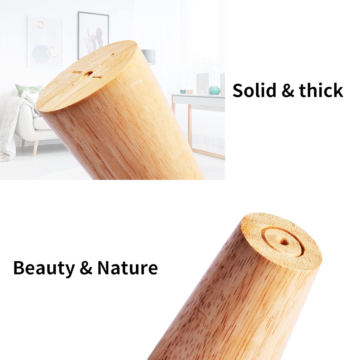 4 PCS 8CM Wooden Furniture Legs with Mounting Plate Screws and Anti-Slip Mats, Tapered Replacement Wood Sofa Legs, Straight Solid Wood Furniture Feet for Couch Table Chair Bed Armchair Cabinet Legs