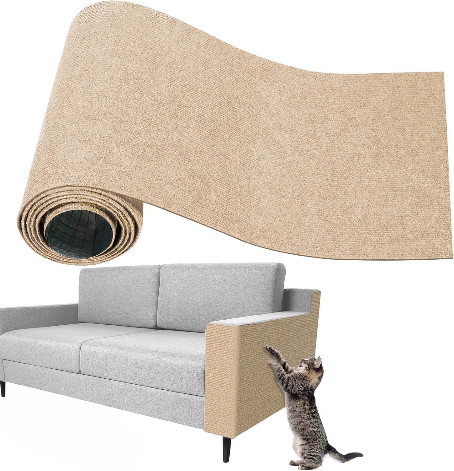 Cat Scratching Carpet,15.8"x78.7"Cat Climbing Pad,Self-Adhesive Cat Scratch Mat,Sticky Scratch Wall Mat, Furniture Protector for Floor Couch Sofa Door Corner Khaki