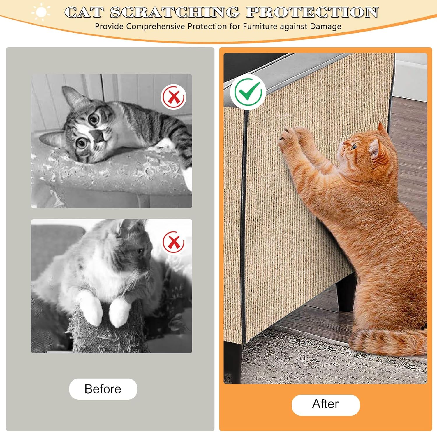 Cat Scratching Carpet,15.8"x78.7"Cat Climbing Pad,Self-Adhesive Cat Scratch Mat,Sticky Scratch Wall Mat, Furniture Protector for Floor Couch Sofa Door Corner Khaki