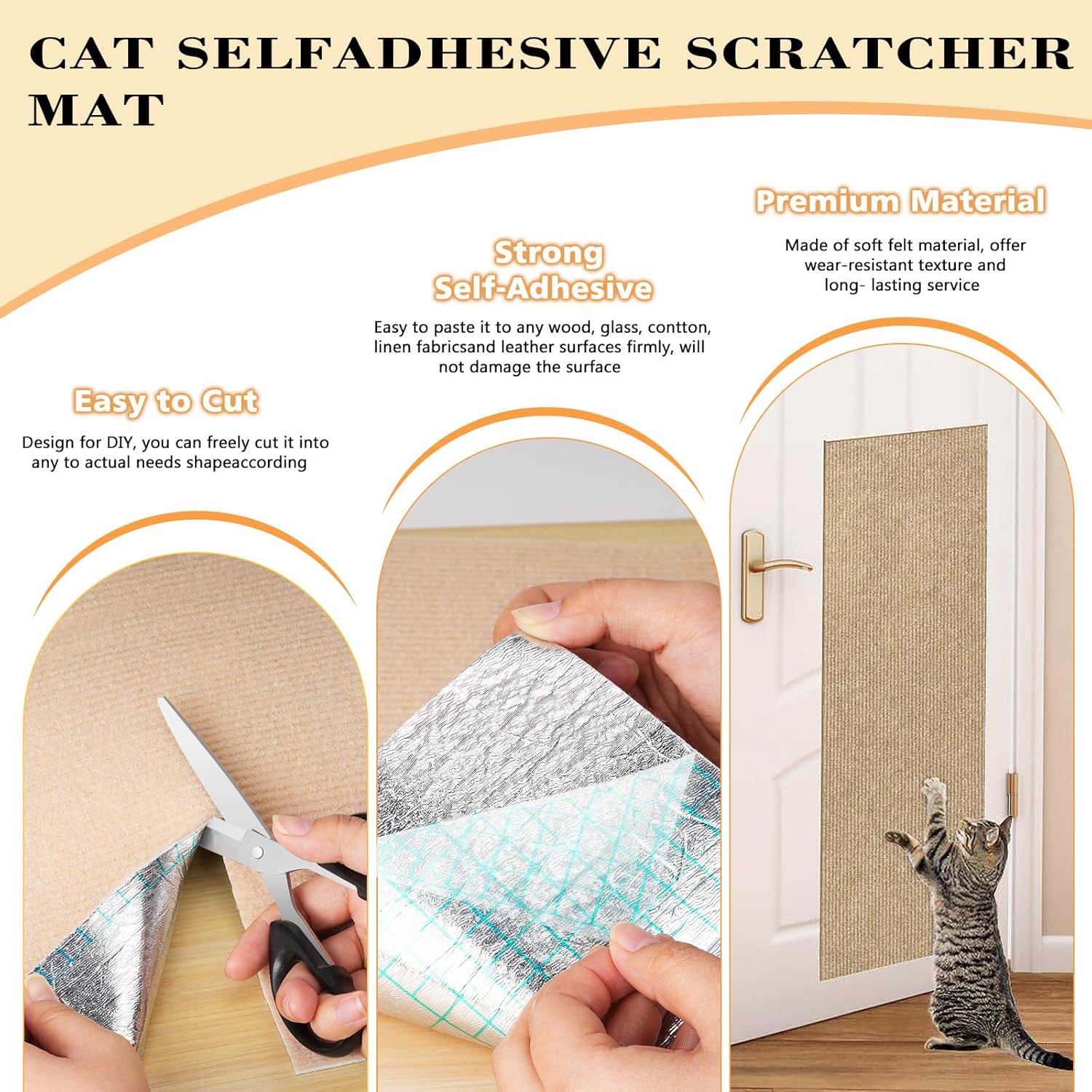 Cat Scratching Carpet,15.8"x78.7"Cat Climbing Pad,Self-Adhesive Cat Scratch Mat,Sticky Scratch Wall Mat, Furniture Protector for Floor Couch Sofa Door Corner Khaki