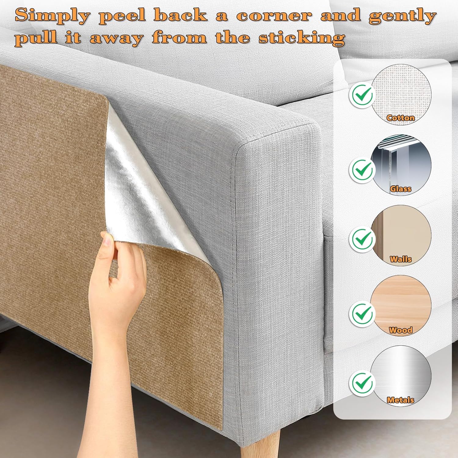 Cat Scratching Carpet,15.8"x78.7"Cat Climbing Pad,Self-Adhesive Cat Scratch Mat,Sticky Scratch Wall Mat, Furniture Protector for Floor Couch Sofa Door Corner Khaki