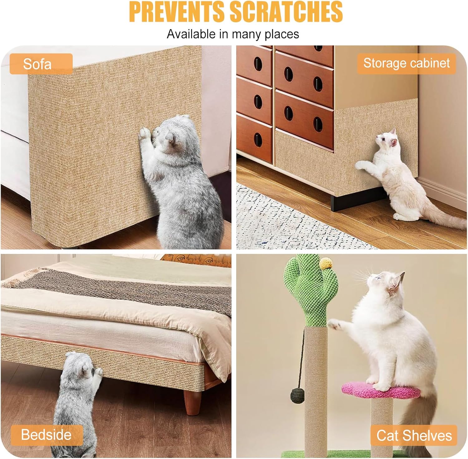 Cat Scratching Carpet,15.8"x78.7"Cat Climbing Pad,Self-Adhesive Cat Scratch Mat,Sticky Scratch Wall Mat, Furniture Protector for Floor Couch Sofa Door Corner Khaki