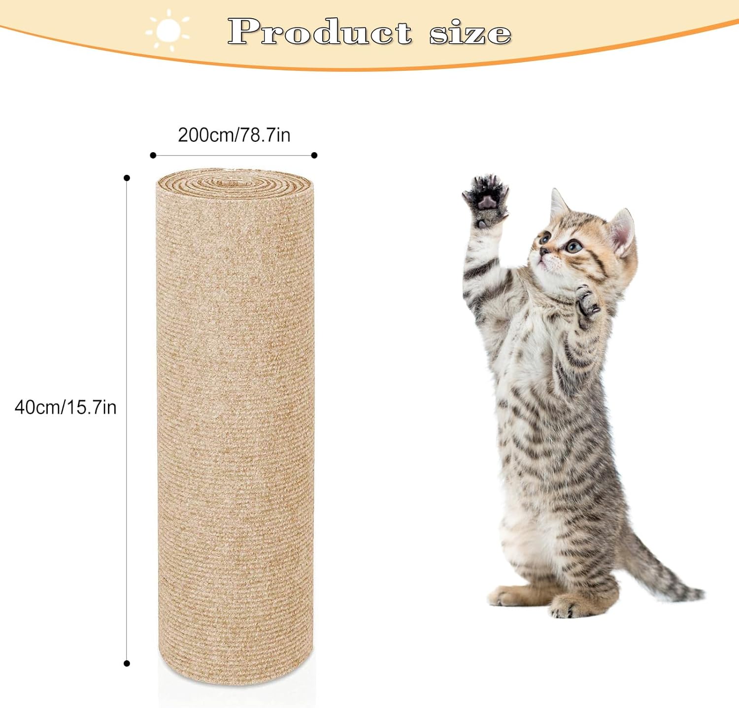 Cat Scratching Carpet,15.8"x78.7"Cat Climbing Pad,Self-Adhesive Cat Scratch Mat,Sticky Scratch Wall Mat, Furniture Protector for Floor Couch Sofa Door Corner Khaki