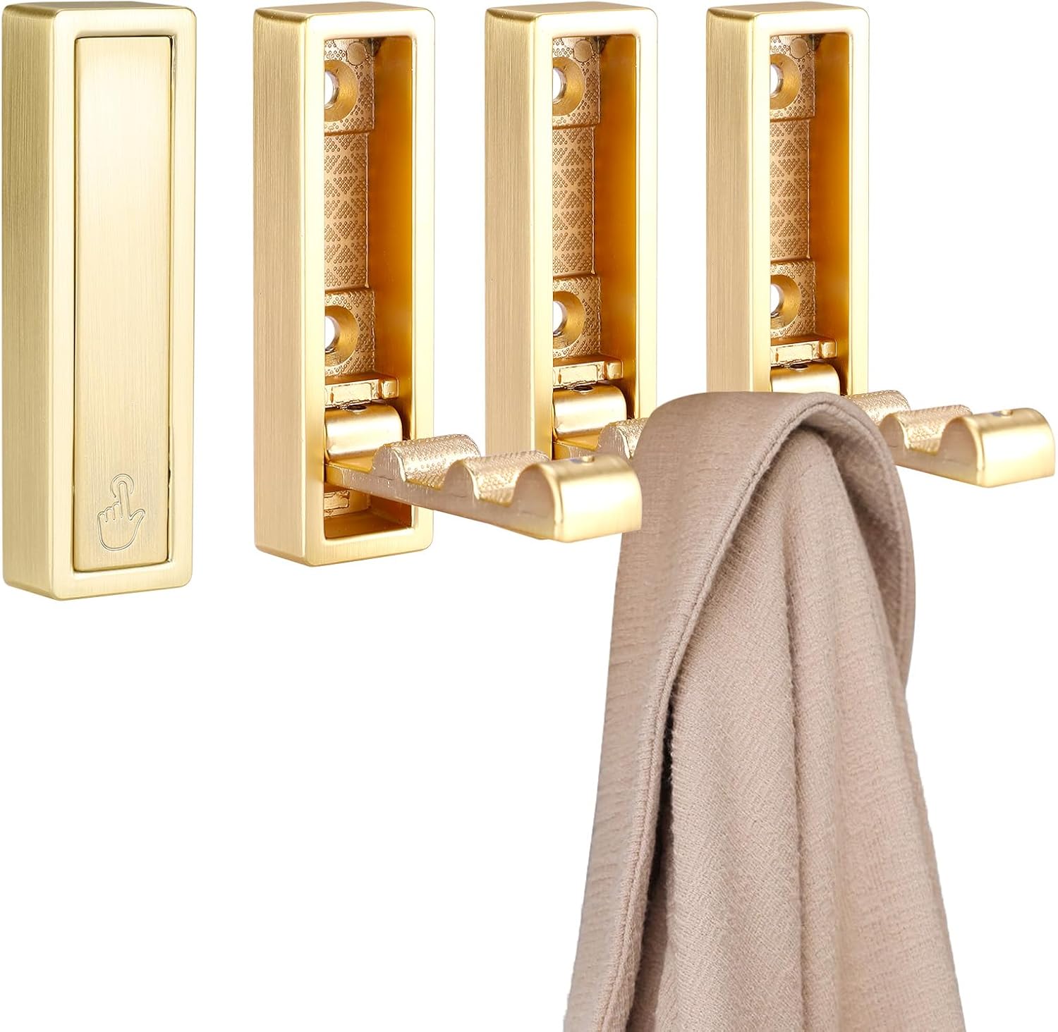Folding Hooks 4 Pack Foldable Coat Hook Heavy Duty Wall Hooks for Hanging Coats, Towel, Hat, Backpacks Gold