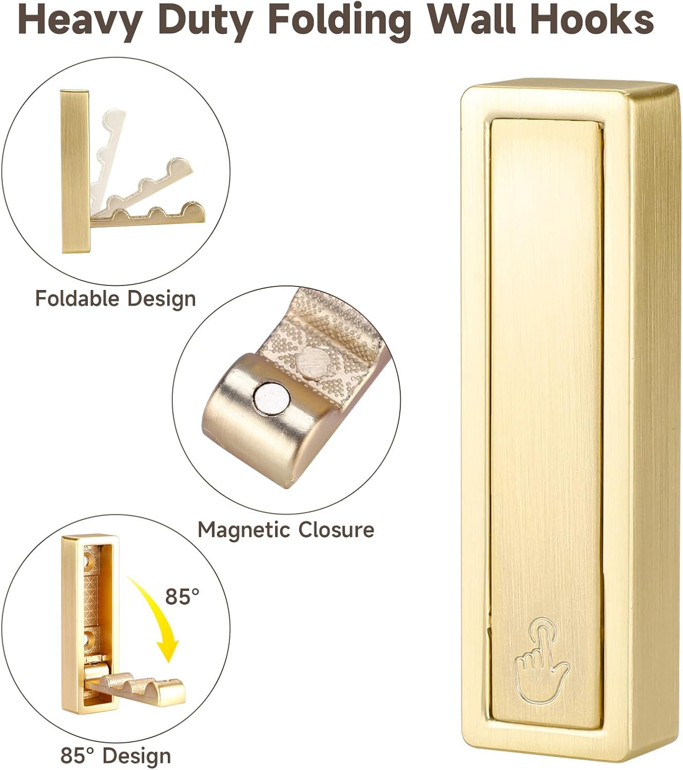 Folding Hooks 4 Pack Foldable Coat Hook Heavy Duty Wall Hooks for Hanging Coats, Towel, Hat, Backpacks Gold
