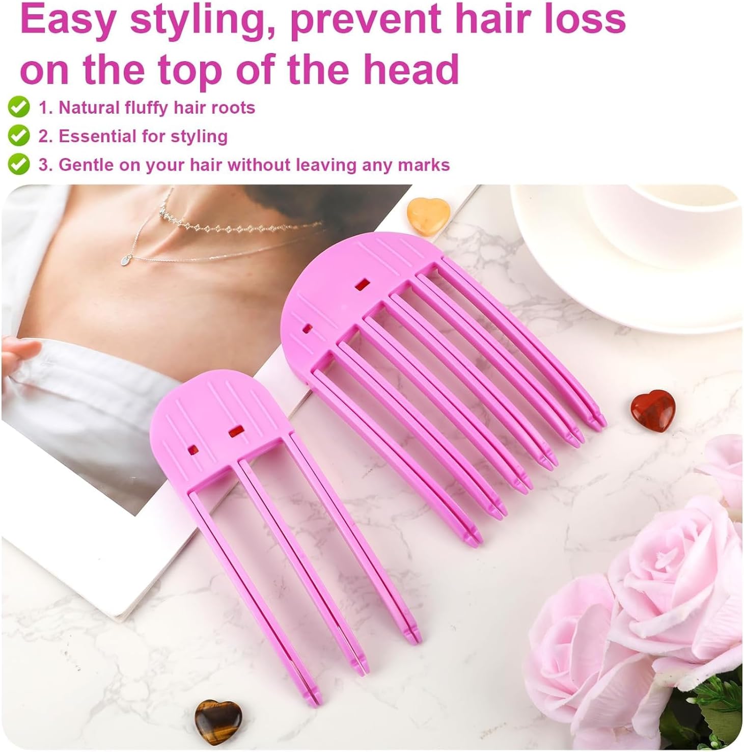 2 Pcs Wind Shaping Styling Comb for Fluffy Bangs,No-Trace Hair Root Lifting Hair Volume Clip,Easy High Crown Volume Tool,Quick Hair Styling Tools Volumizing Hair Clips for All Hair Types Rose Red