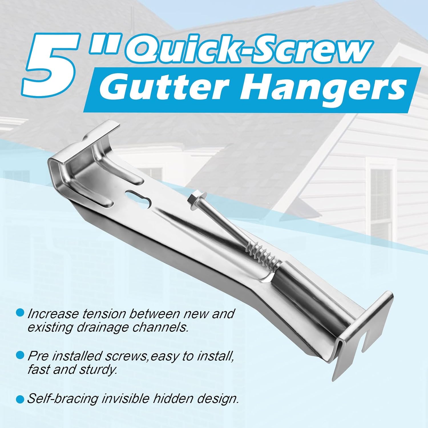 25 Pack Gutter Hangers, 5 Inch Gutter Guard with Speed Screw and Clip, Hidden Rain Gutter Bracket Support, Includes a Drill Bit
