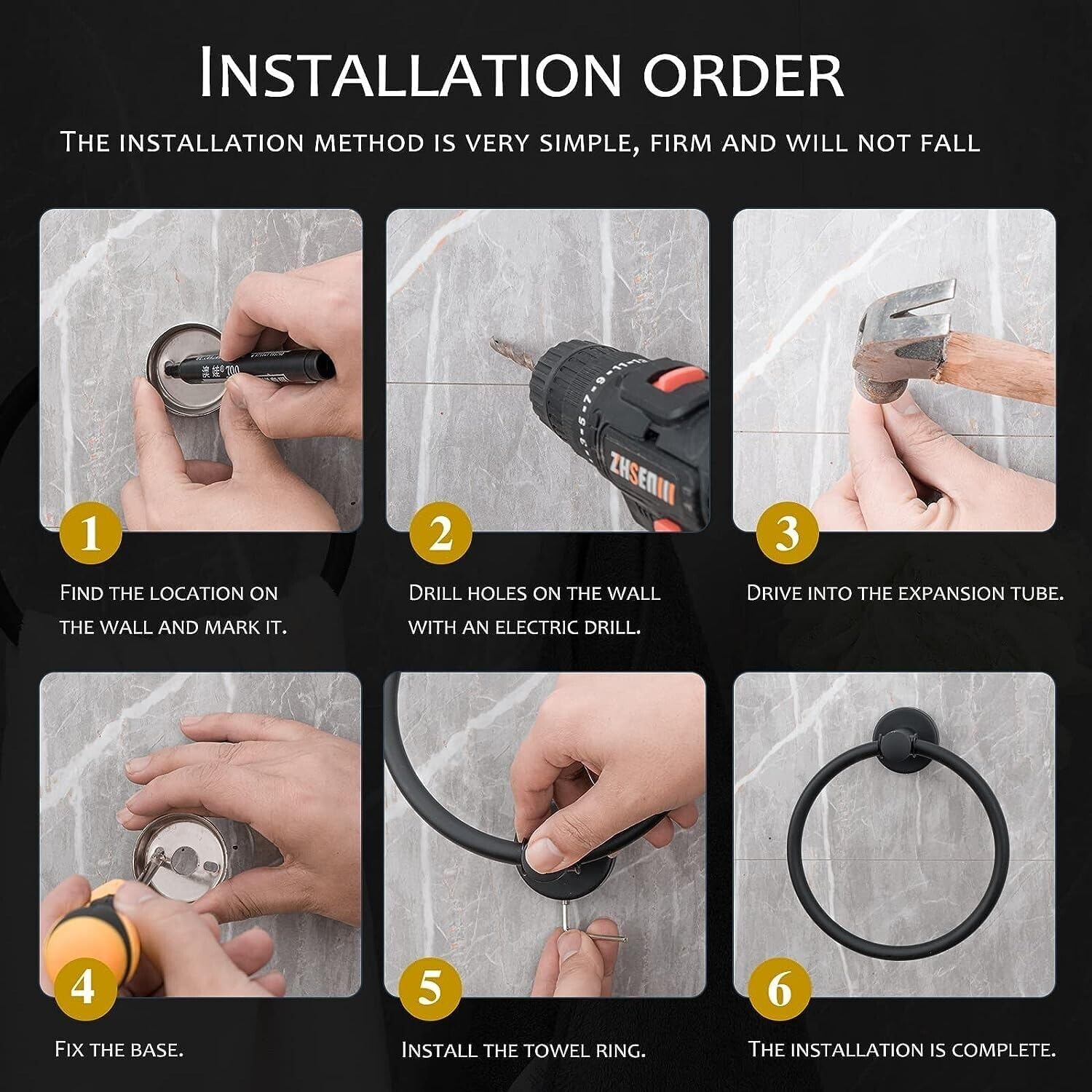 4PCS Bathroom Hardware Set 304 Stainless Steel Bathroom Accessories Set Including 2 Wall Mounted Stainless Steel Robe Hooks Toilet Paper Holder and Towel Ring Black