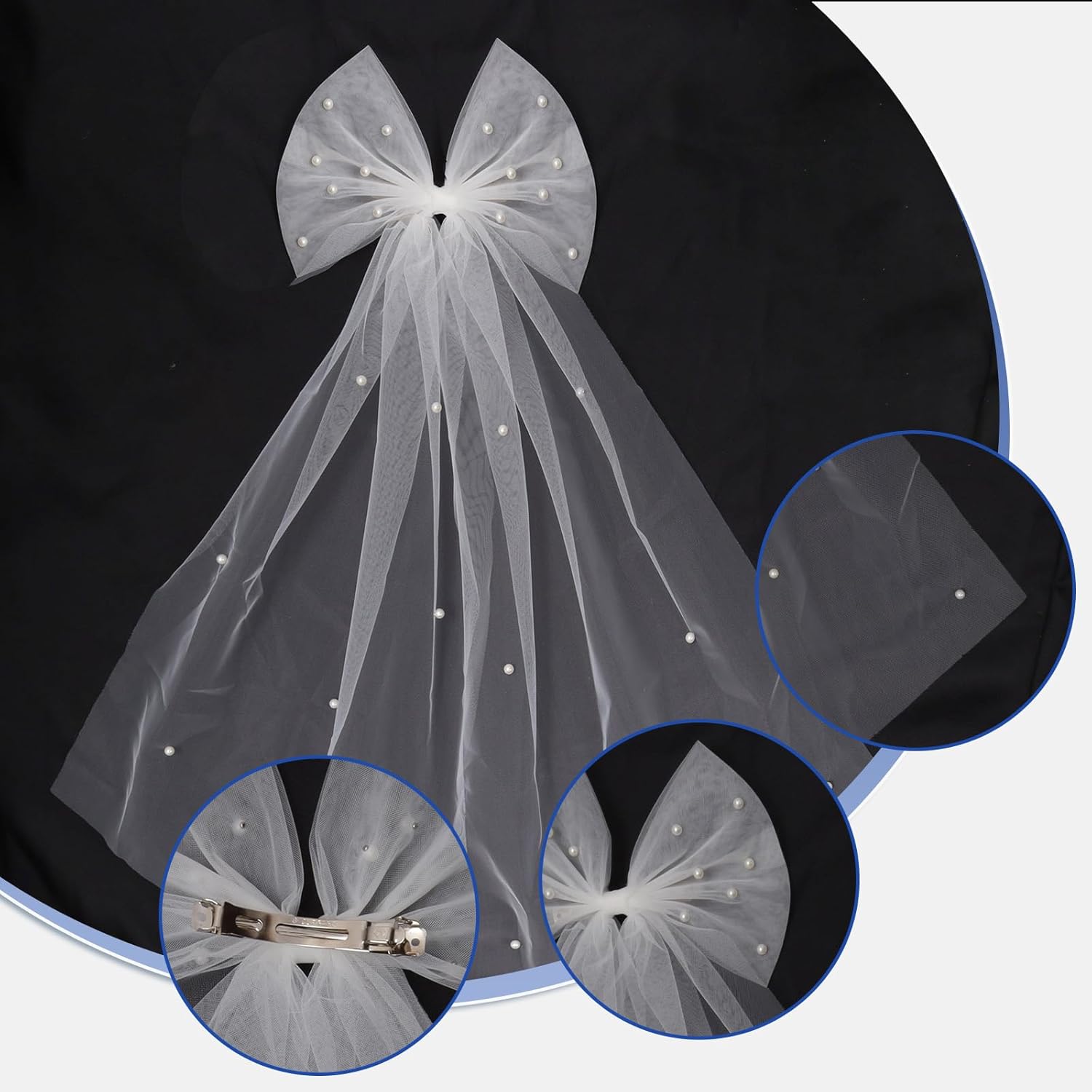 Bride Accessories Hair Bow Pearl Wedding Veil with Barrette Bachelorette Party