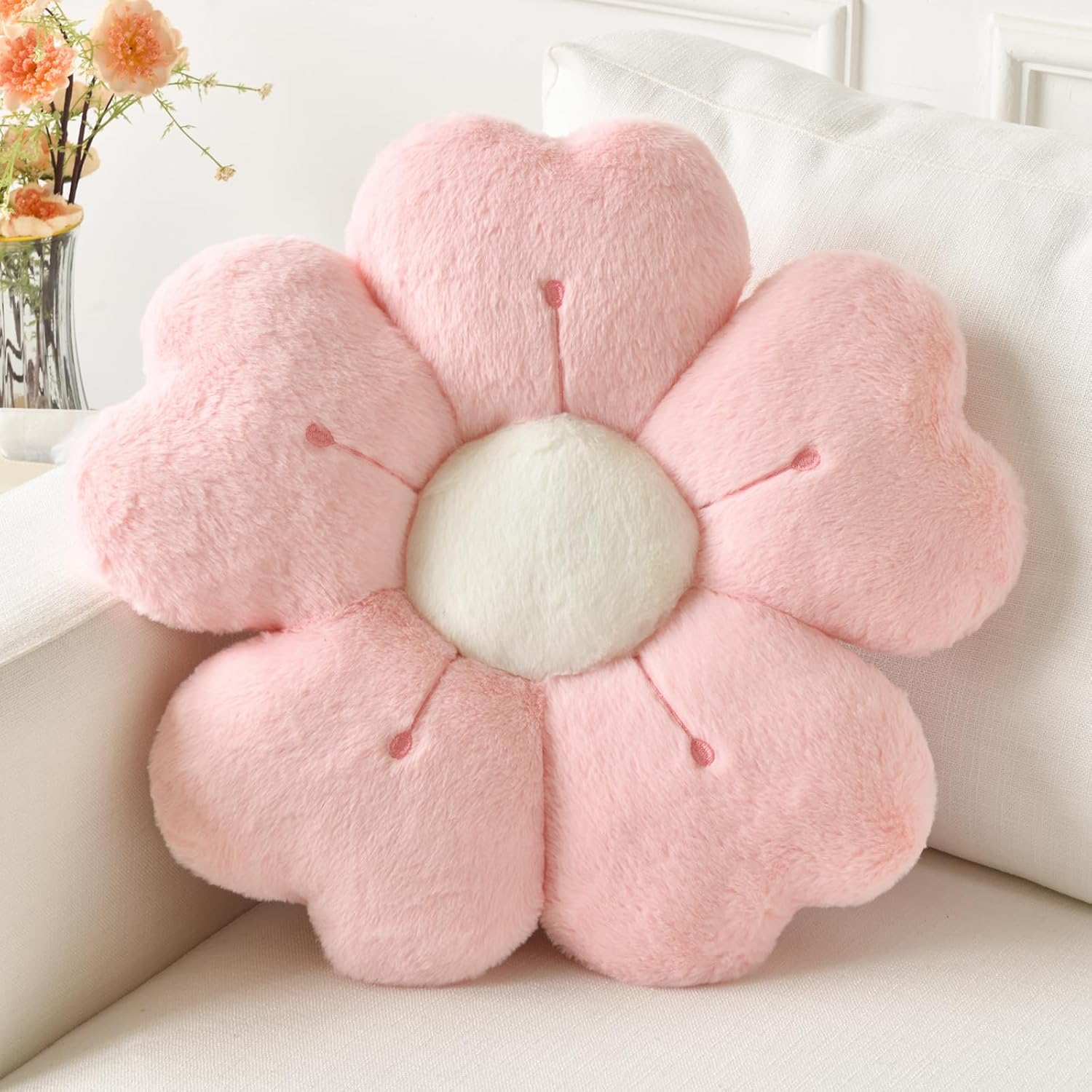 Flower Pillow, Flower Shaped Pillow Decorative Throw Pillows for Bed Couch, Cute Daisy Pillow Dorm Decor Floor Seating Cushion Pink, 19.6 Inches