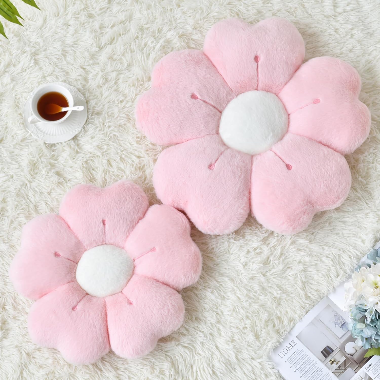 Flower Pillow, Flower Shaped Pillow Decorative Throw Pillows for Bed Couch, Cute Daisy Pillow Dorm Decor Floor Seating Cushion Pink, 19.6 Inches