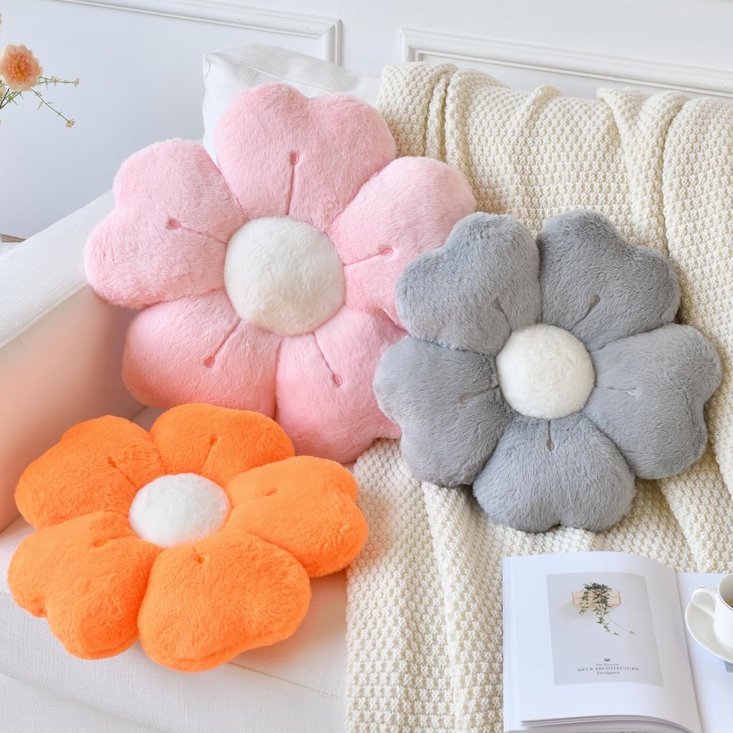 Flower Pillow, Flower Shaped Pillow Decorative Throw Pillows for Bed Couch, Cute Daisy Pillow Dorm Decor Floor Seating Cushion Pink, 19.6 Inches