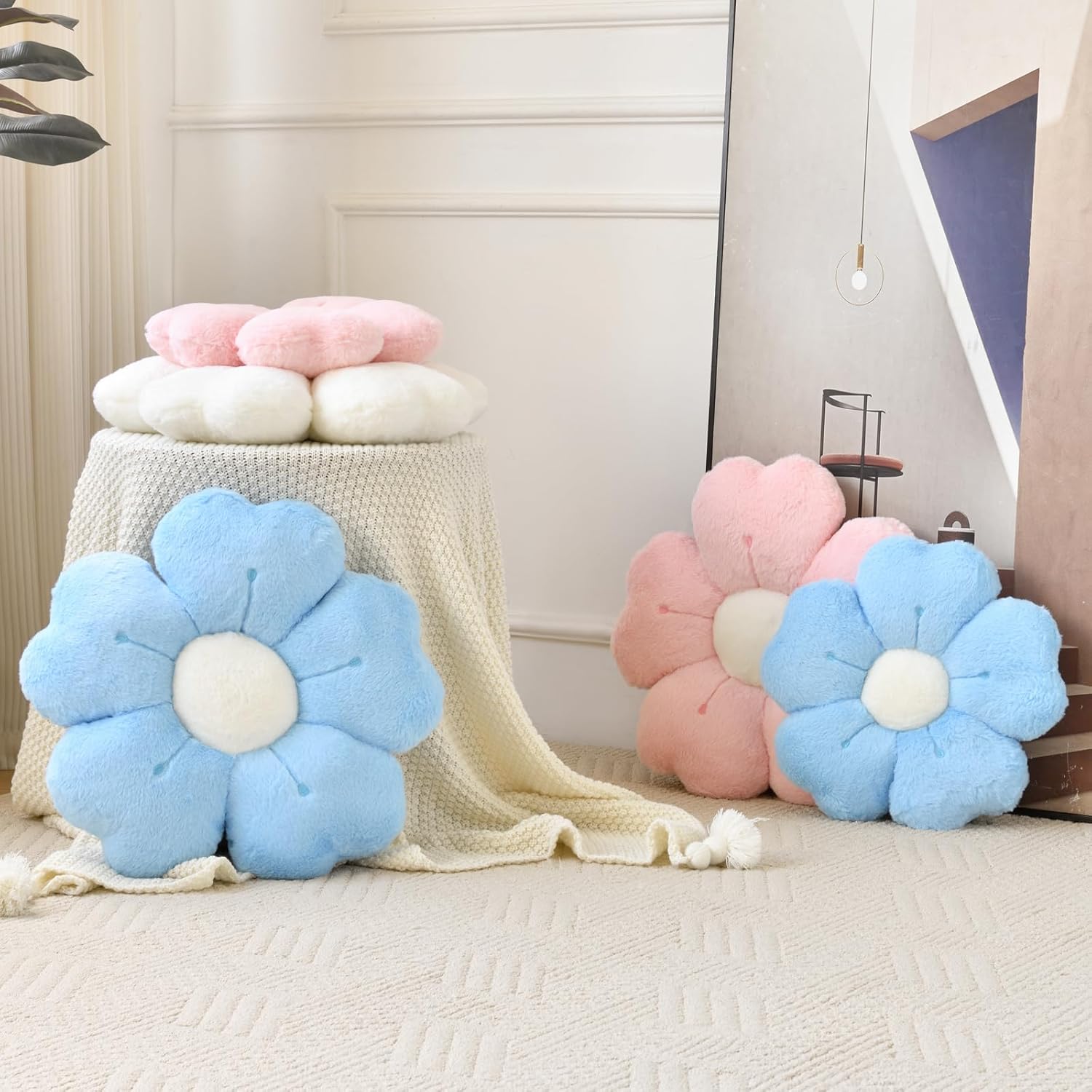 Flower Pillow, Flower Shaped Pillow Decorative Throw Pillows for Bed Couch, Cute Daisy Pillow Dorm Decor Floor Seating Cushion Pink, 19.6 Inches