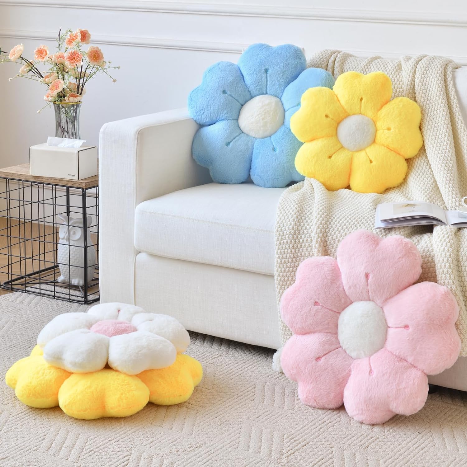 Flower Pillow, Flower Shaped Pillow Decorative Throw Pillows for Bed Couch, Cute Daisy Pillow Dorm Decor Floor Seating Cushion Pink, 19.6 Inches