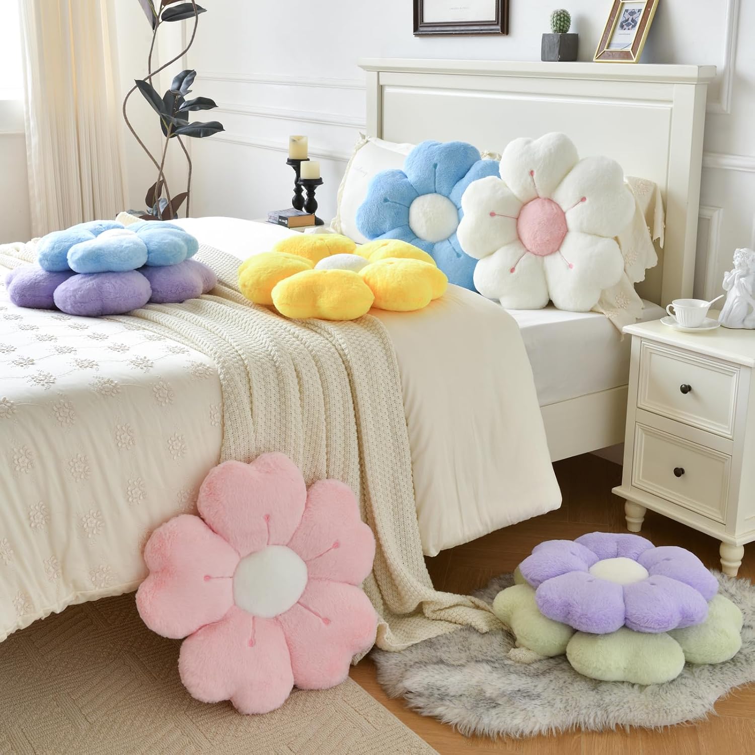 Flower Pillow, Flower Shaped Pillow Decorative Throw Pillows for Bed Couch, Cute Daisy Pillow Dorm Decor Floor Seating Cushion Pink, 19.6 Inches