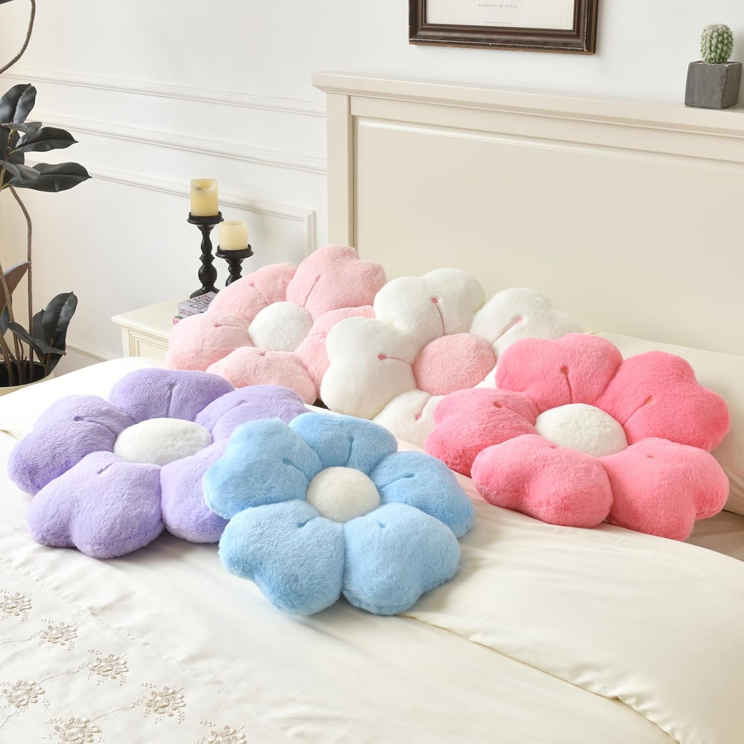 Flower Pillow, Flower Shaped Pillow Decorative Throw Pillows for Bed Couch, Cute Daisy Pillow Dorm Decor Floor Seating Cushion Pink, 19.6 Inches