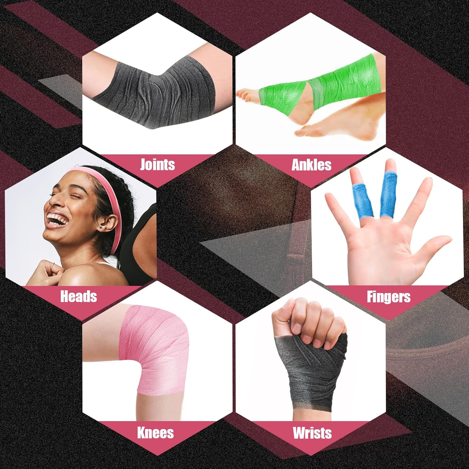 4 Pack Pre Wrap Athletic, Multi Color Prewrap, Pre Wrap for Hair Soccer, Prewrap Athletic Tape Headbands, 2.76 Inches X 12 Yards - Pink, Black, Blue, Green