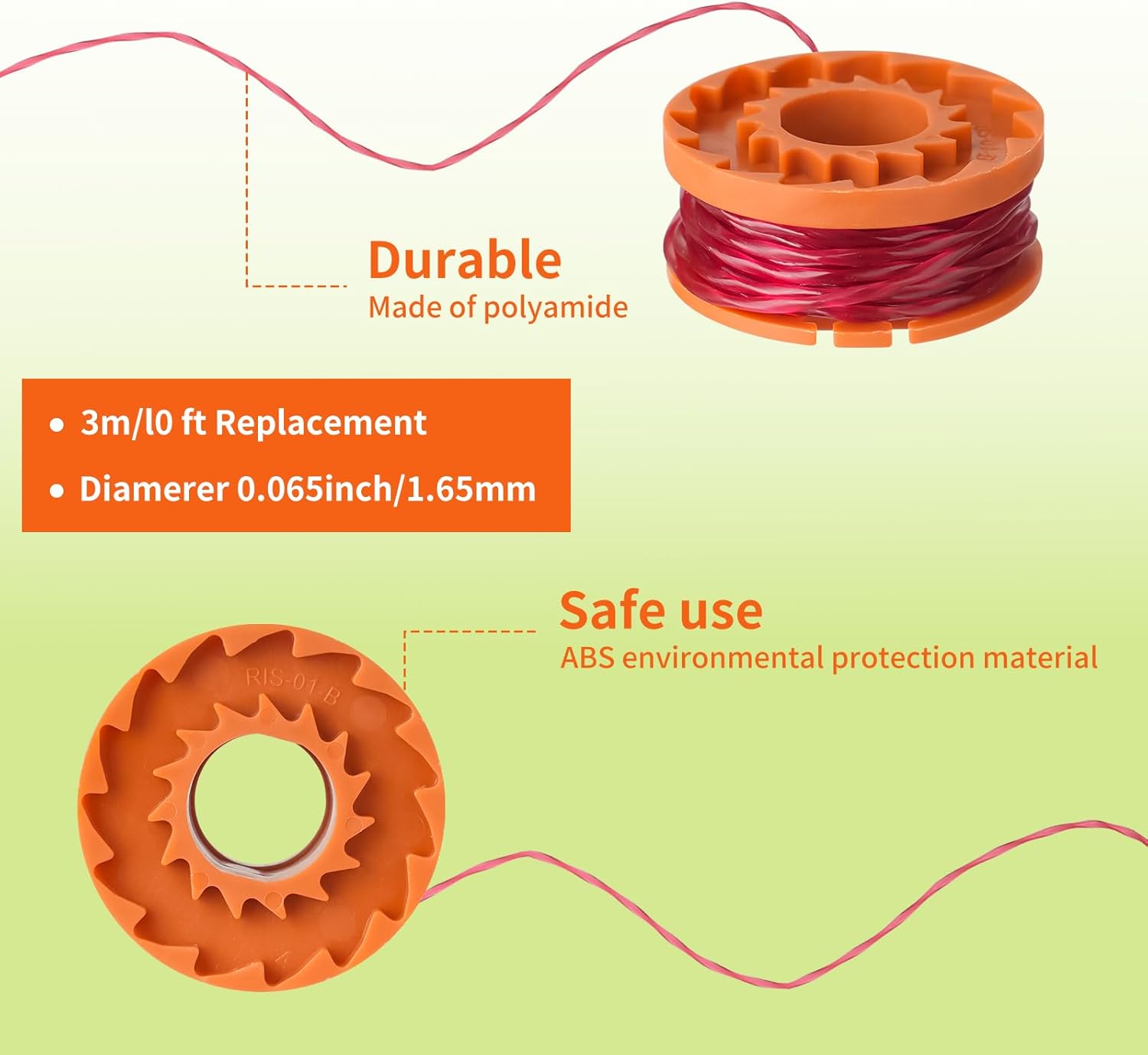 12 Pack Trimmer Spool Line for Worx, WA0010 Edger Spools Replacement for Worx, 0.065 inch Trimmer Line Refills for Worx, Compatible with Worx String Trimmers 10 Grass Trimmer Line, 2 Trimmer Cap
