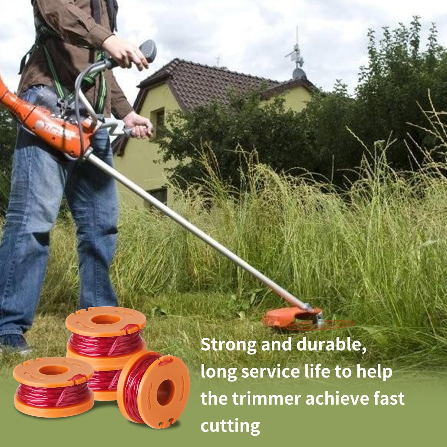 12 Pack Trimmer Spool Line for Worx, WA0010 Edger Spools Replacement for Worx, 0.065 inch Trimmer Line Refills for Worx, Compatible with Worx String Trimmers 10 Grass Trimmer Line, 2 Trimmer Cap