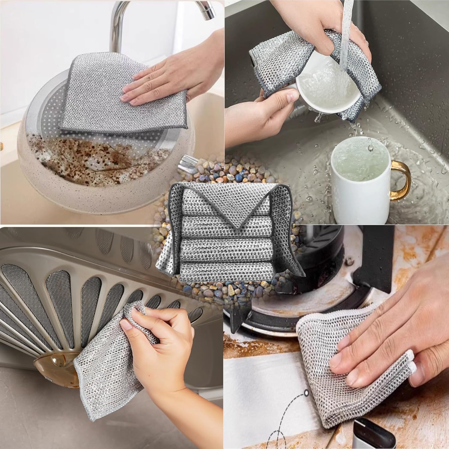 Wire Mesh Cleaning Cloth,Non Scratch Wire Dishcloth,Wire Dishwashing Rags,Multipurpose Metal Miracle Washing Rag,Reusable Steel Wool Scrubber for Kitchen Cleaning 10pcs Suitable for Dishes,Pots, Dish