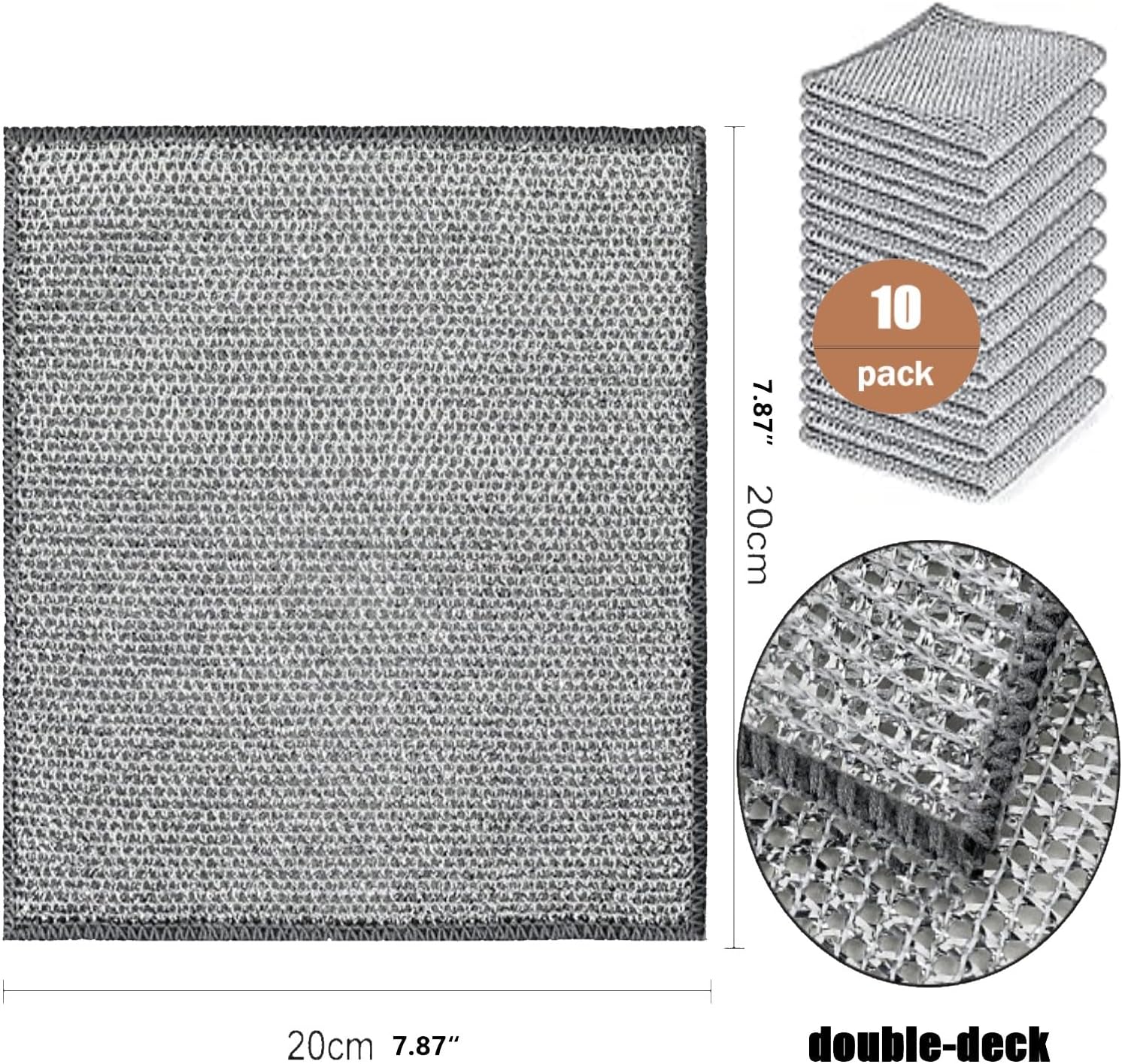 Wire Mesh Cleaning Cloth,Non Scratch Wire Dishcloth,Wire Dishwashing Rags,Multipurpose Metal Miracle Washing Rag,Reusable Steel Wool Scrubber for Kitchen Cleaning 10pcs Suitable for Dishes,Pots, Dish