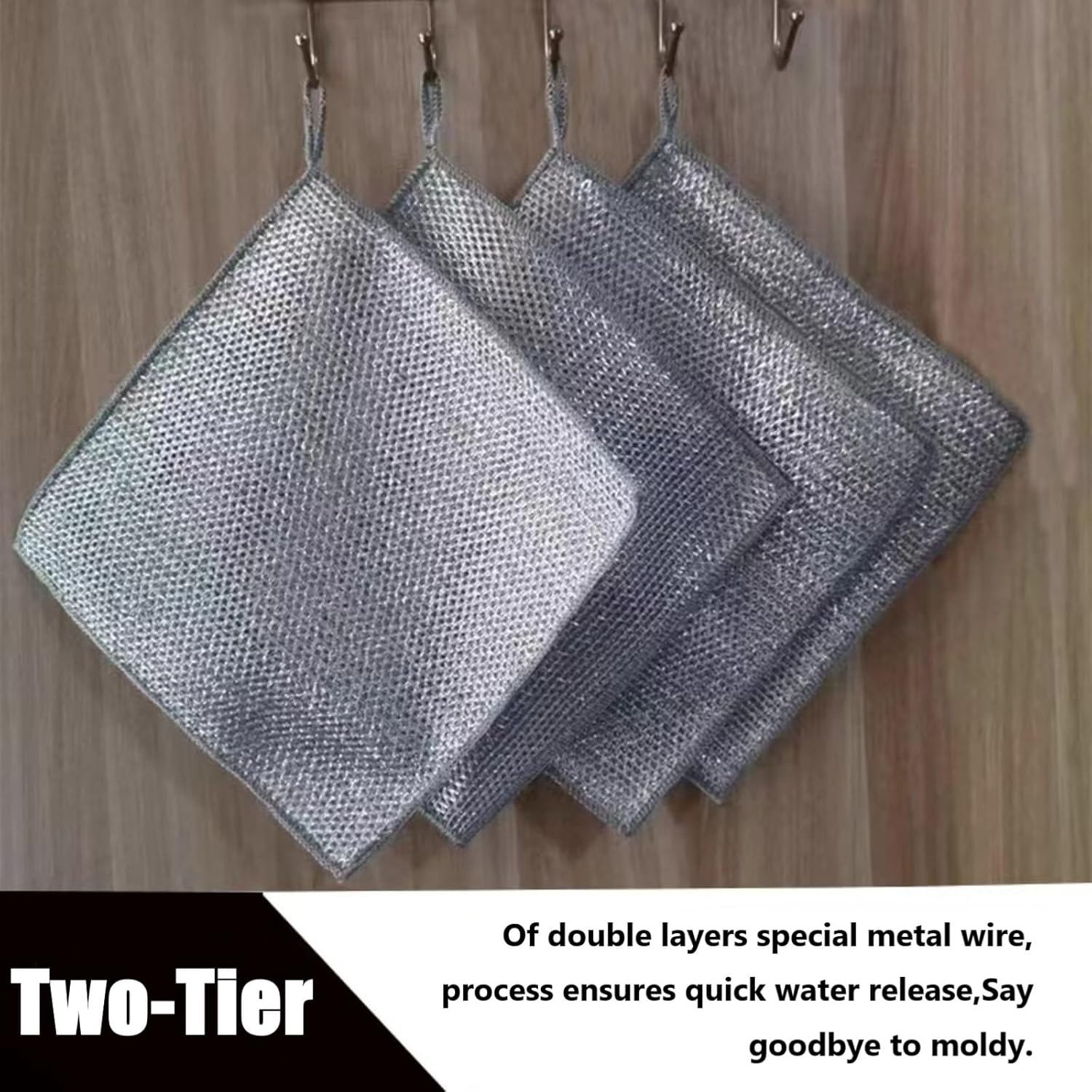 Wire Mesh Cleaning Cloth,Non Scratch Wire Dishcloth,Wire Dishwashing Rags,Multipurpose Metal Miracle Washing Rag,Reusable Steel Wool Scrubber for Kitchen Cleaning 10pcs Suitable for Dishes,Pots, Dish
