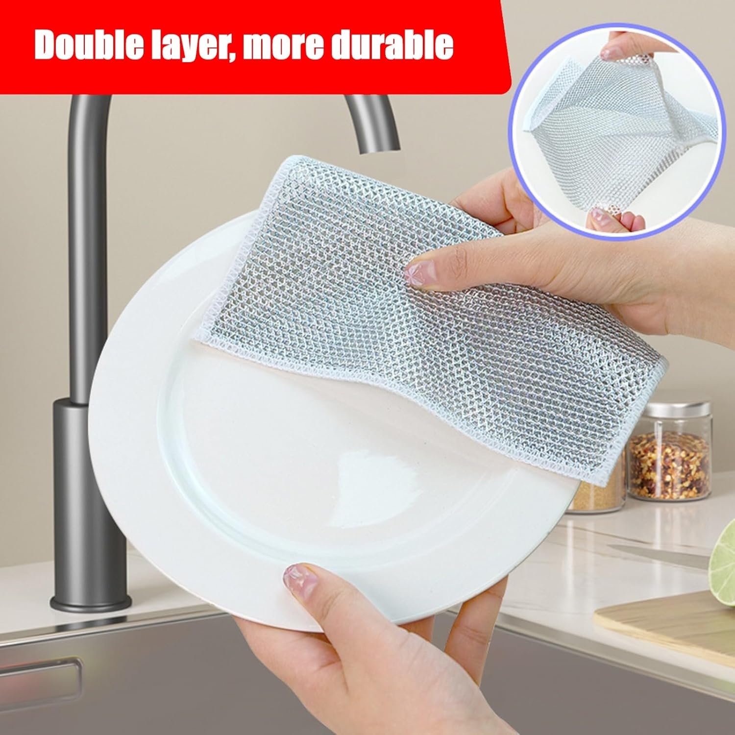 Wire Mesh Cleaning Cloth,Non Scratch Wire Dishcloth,Wire Dishwashing Rags,Multipurpose Metal Miracle Washing Rag,Reusable Steel Wool Scrubber for Kitchen Cleaning 10pcs Suitable for Dishes,Pots, Dish