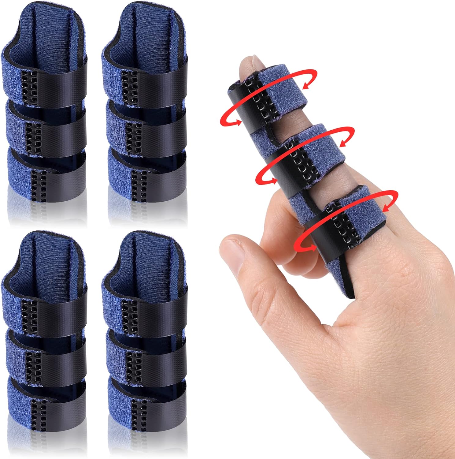 Trigger Finger Splint, Finger Splints for Straightening & Trigger Finger & Broken Finger,Finger Brace Fits Index Finger - Middle Finger - Ring Finger Blue-4pcs, One Size