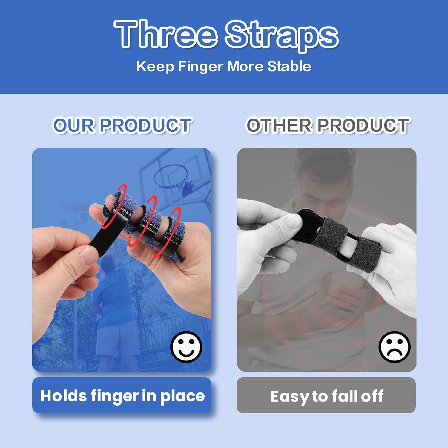 Trigger Finger Splint, Finger Splints for Straightening & Trigger Finger & Broken Finger,Finger Brace Fits Index Finger - Middle Finger - Ring Finger Blue-4pcs, One Size